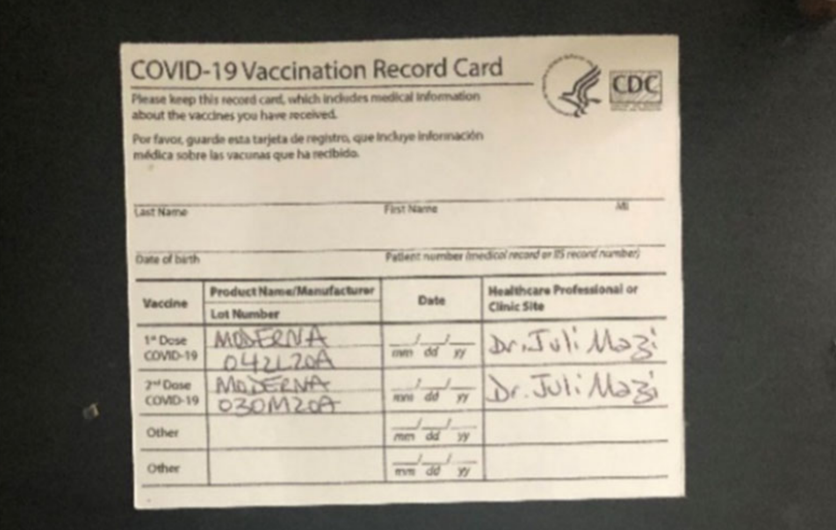 COVID 19 VACCINE CARD WITH BARCODE FOR SALE